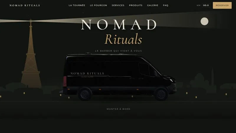 Page d'accueil Nomad Rituals, le van de nuit devant Paris