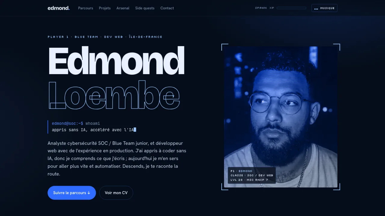 Page d'accueil du portfolio d'Edmond Loembe